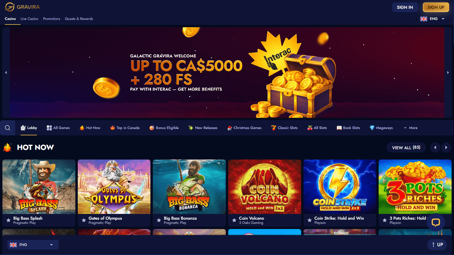 Sélection de Jeux chez Gravira Casino