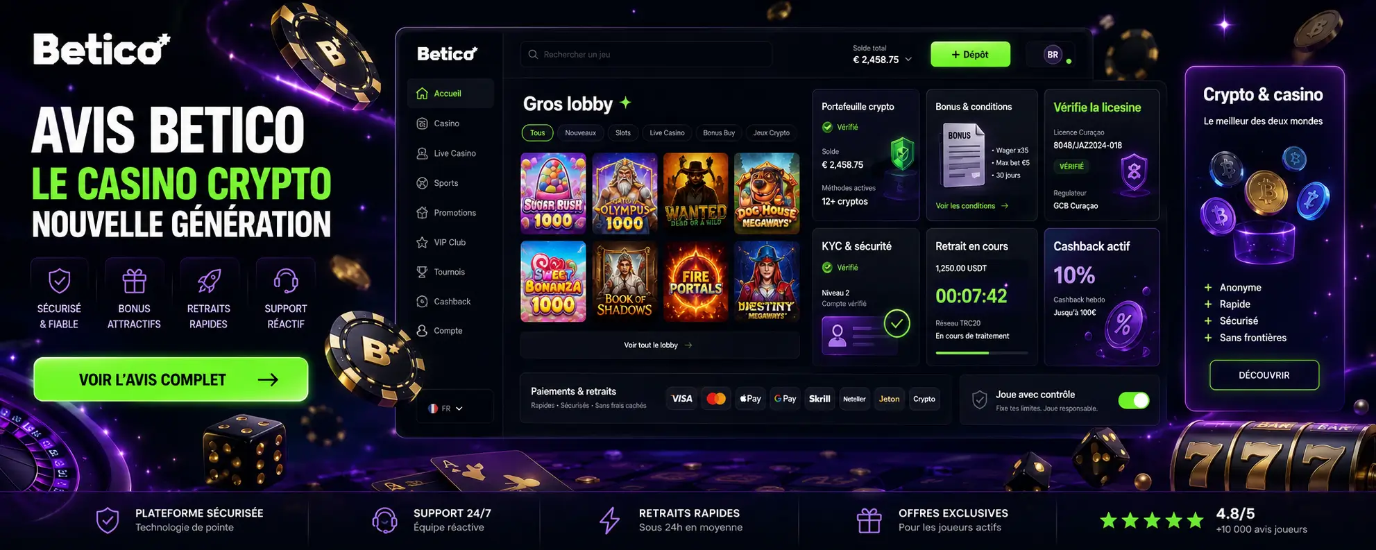 Betico Casino avis France crypto, gros lobby et une licence à vérifier avant tout