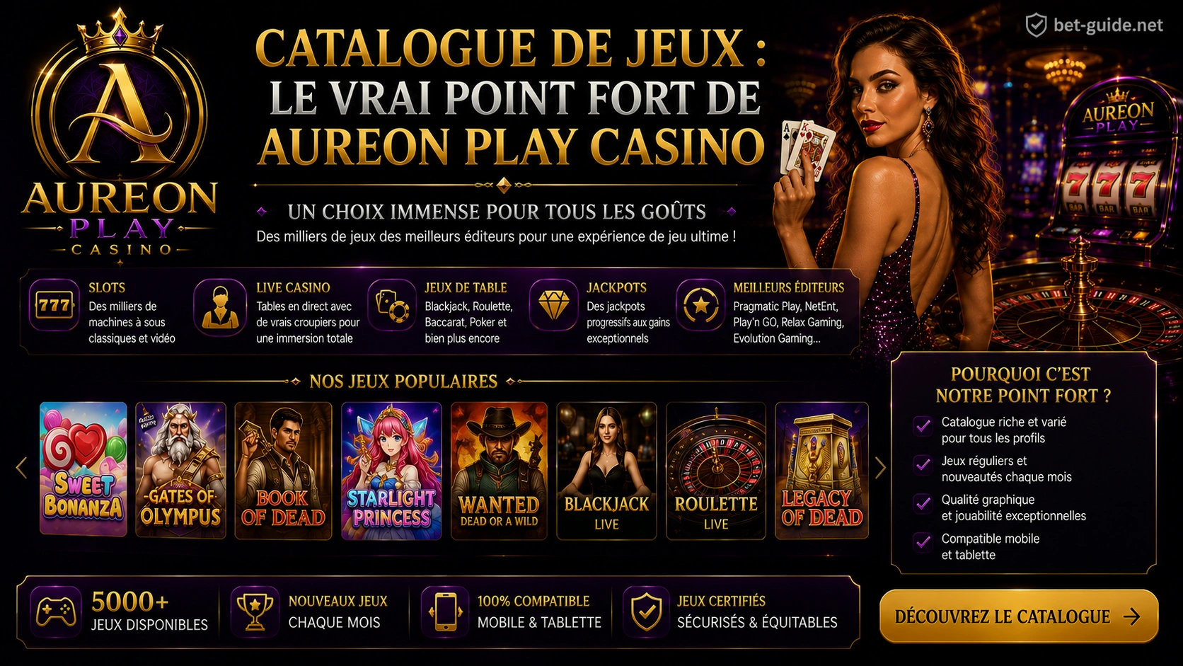 Catalogue de jeux : le vrai point fort de AUREON PLAY Casino