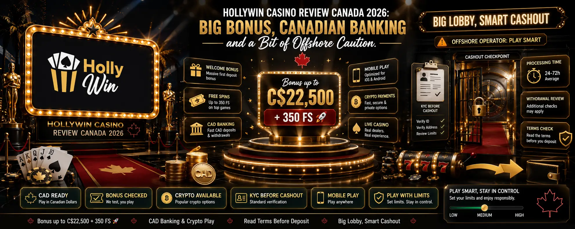 HollyWin Casino Review Canada 2026: Big Bonus, Canadian Banking and a Bit of Offshore Caution